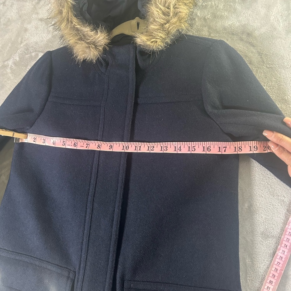 J. Crew mercantile wool navy blue faux fur hooded coat - Picture 9 of 13